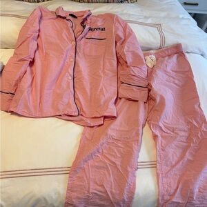 J. Crew 100% Cotton Pink PJ Set with Embroidery